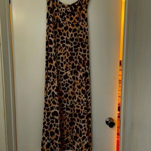 Leopard print long skirt with short front